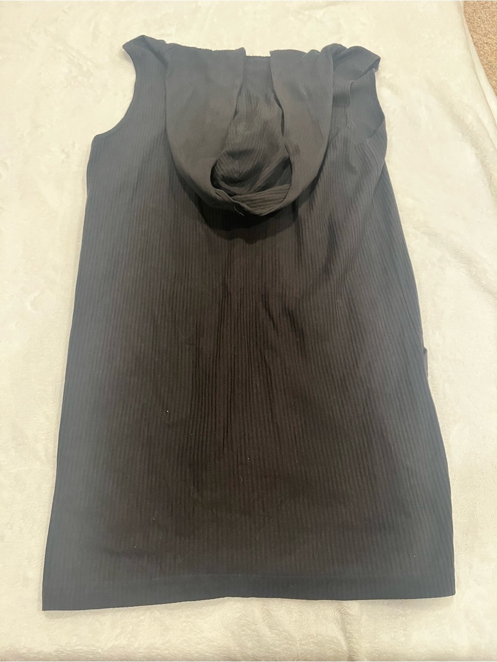 Vintage P.C. Collections Black Ribbed Hooded Vest Dress Zip Up Nautical Wheel-S - Picture 4 of 7